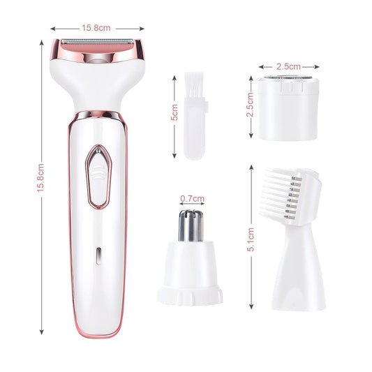 ACWOO Afeitadora Eléctrica para Mujer, 4 in 1 USB Recargable Eléctrico Depiladora sin Dolor, Recortadora Femenina Electrica Impermeable, Rasuradora Mujer para Cara, Nariz, Axilas, Piernas, Bikini