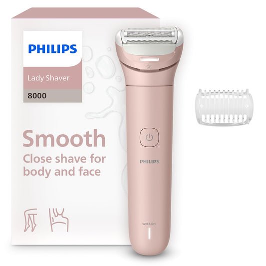 Afeitadora Philips Serie 8000 - Afeitadora sin cable para uso en seco y en mojado, sistema de 3 cuchillas, cabezal de afeitado flexible, luz LED, para las piernas y el cuerpo, Modelo BRL129/00
