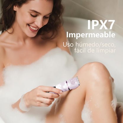 Afeitadora Electrica Mujer IPX7 Impermeable - Rasuradora Mujer Zona Intima (Cara, Braces y Cuerpo), Maquinilla Afeitar con 4 Peines de Precisión, Pantalla LED, Recarga USB, Regalos Aniversario