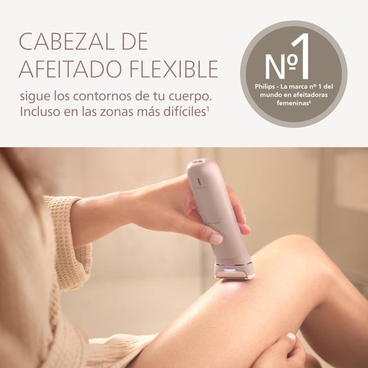 Afeitadora Philips Serie 8000 - Afeitadora sin cable para uso en seco y en mojado, sistema de 3 cuchillas, cabezal de afeitado flexible, luz LED, para las piernas y el cuerpo, Modelo BRL129/00