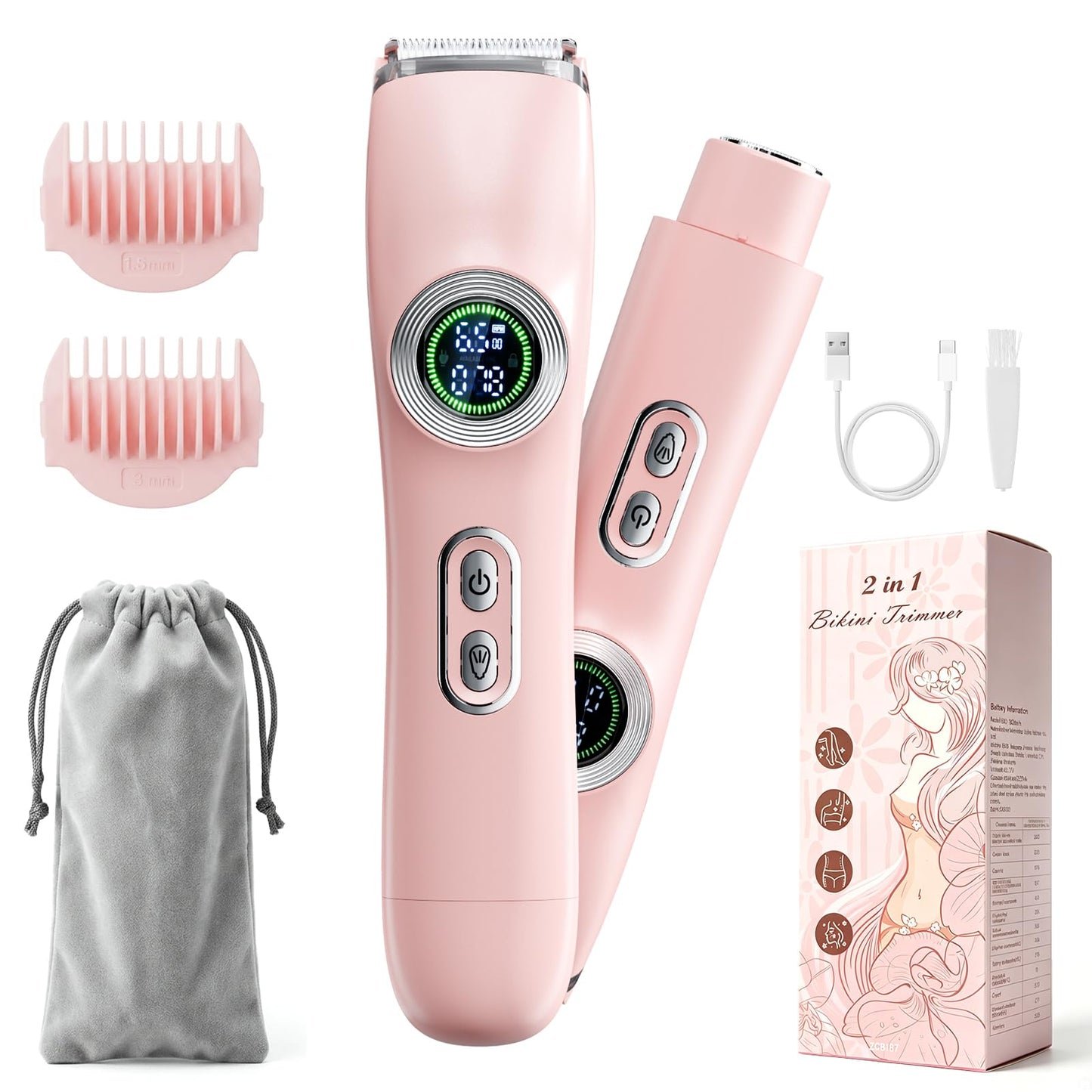 GleamTrim Afeitadora Electrica Mujer 2 en 1, Rasuradora Mujer Zona Intima Impermeable IPX7,Afeitadora mujer Seco/HúMedo, Recortadora Corporal Mujer para Facial Brazos Axilas Pierna Bikini