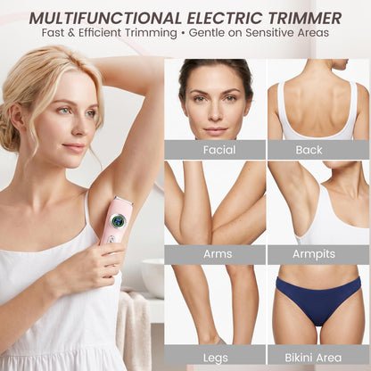 GleamTrim Afeitadora Electrica Mujer 2 en 1, Rasuradora Mujer Zona Intima Impermeable IPX7,Afeitadora mujer Seco/HúMedo, Recortadora Corporal Mujer para Facial Brazos Axilas Pierna Bikini