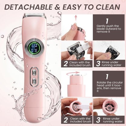 GleamTrim Afeitadora Electrica Mujer 2 en 1, Rasuradora Mujer Zona Intima Impermeable IPX7,Afeitadora mujer Seco/HúMedo, Recortadora Corporal Mujer para Facial Brazos Axilas Pierna Bikini
