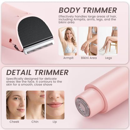 GleamTrim Afeitadora Electrica Mujer 2 en 1, Rasuradora Mujer Zona Intima Impermeable IPX7,Afeitadora mujer Seco/HúMedo, Recortadora Corporal Mujer para Facial Brazos Axilas Pierna Bikini