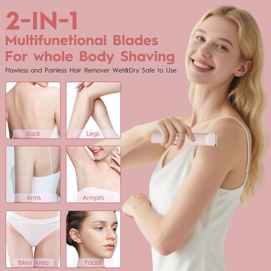 XkuiHF Afeitadora Eléctrica 2 en 1 para Muje, cortapelos corporal para mujer recortadora, Rasuradora Mujer zona Intima seco/mojado para Bikini Axilas Brazos Cara Nariz (Rosa)