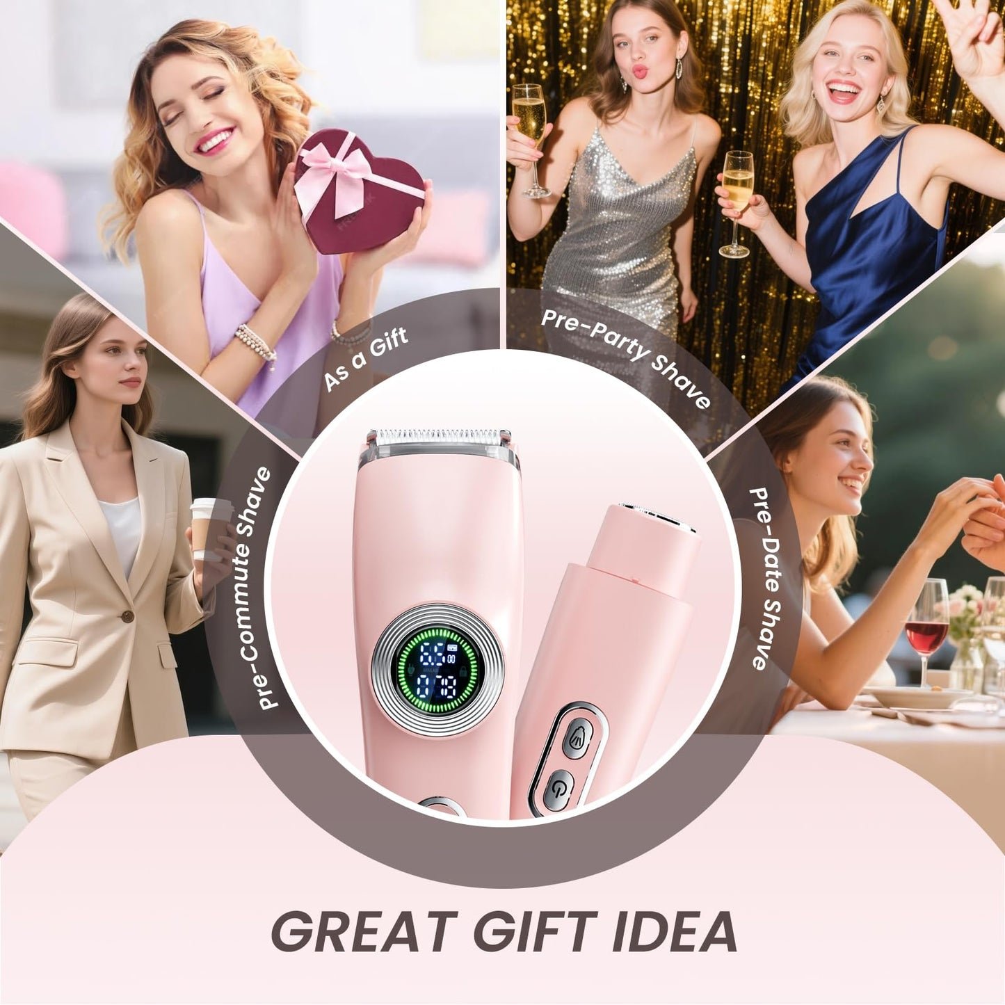 GleamTrim Afeitadora Electrica Mujer 2 en 1, Rasuradora Mujer Zona Intima Impermeable IPX7,Afeitadora mujer Seco/HúMedo, Recortadora Corporal Mujer para Facial Brazos Axilas Pierna Bikini
